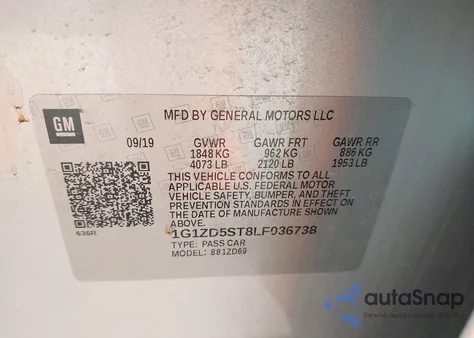 2020 Chevrolet Malibu Fwd Lt z USA, uszkodzony, nr VIN 1G1ZD5ST8LF036738